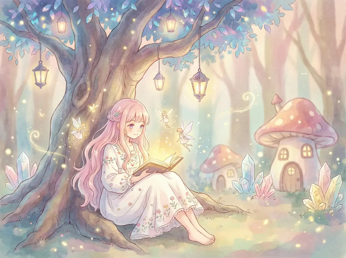 幼幼视频 - 魔法森林中阅读故事书的粉发少女与精灵